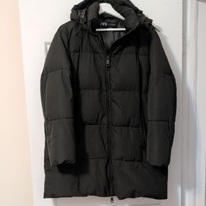 Zara Black Quilted Hooded Puffer Coat